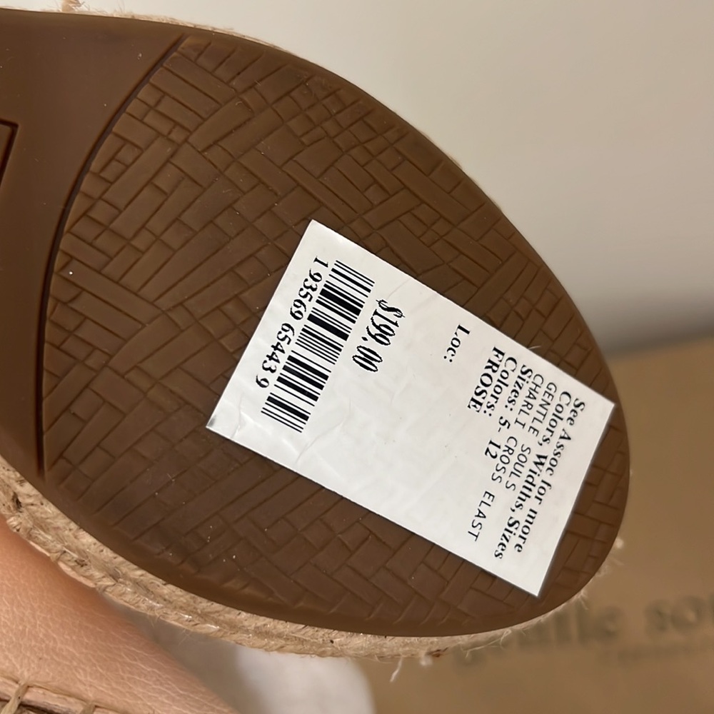 SALE โจ Kenneth Cole Charli Suede Cross Elastic Espadrille Wedge Heels Blush Pink - Picture 10 of 13